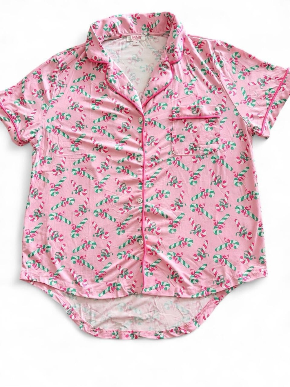 Women’s Pink Candy Cane Print Short Sleeve Pajamas Set with matching shorts